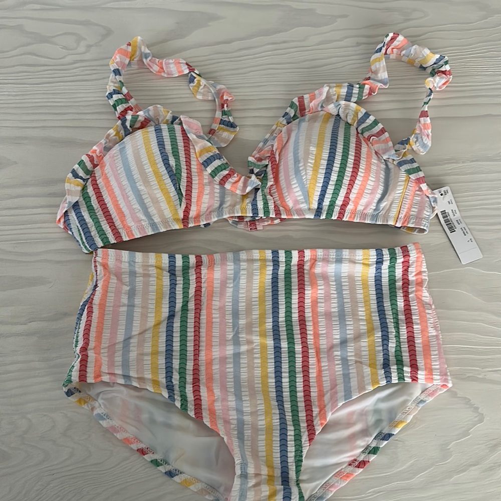 J. Crew High-Waisted Seersucker Bikini